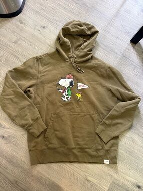 L.L. Bean Olive Green Snoopy & Woodstock Crewneck Hoodie
